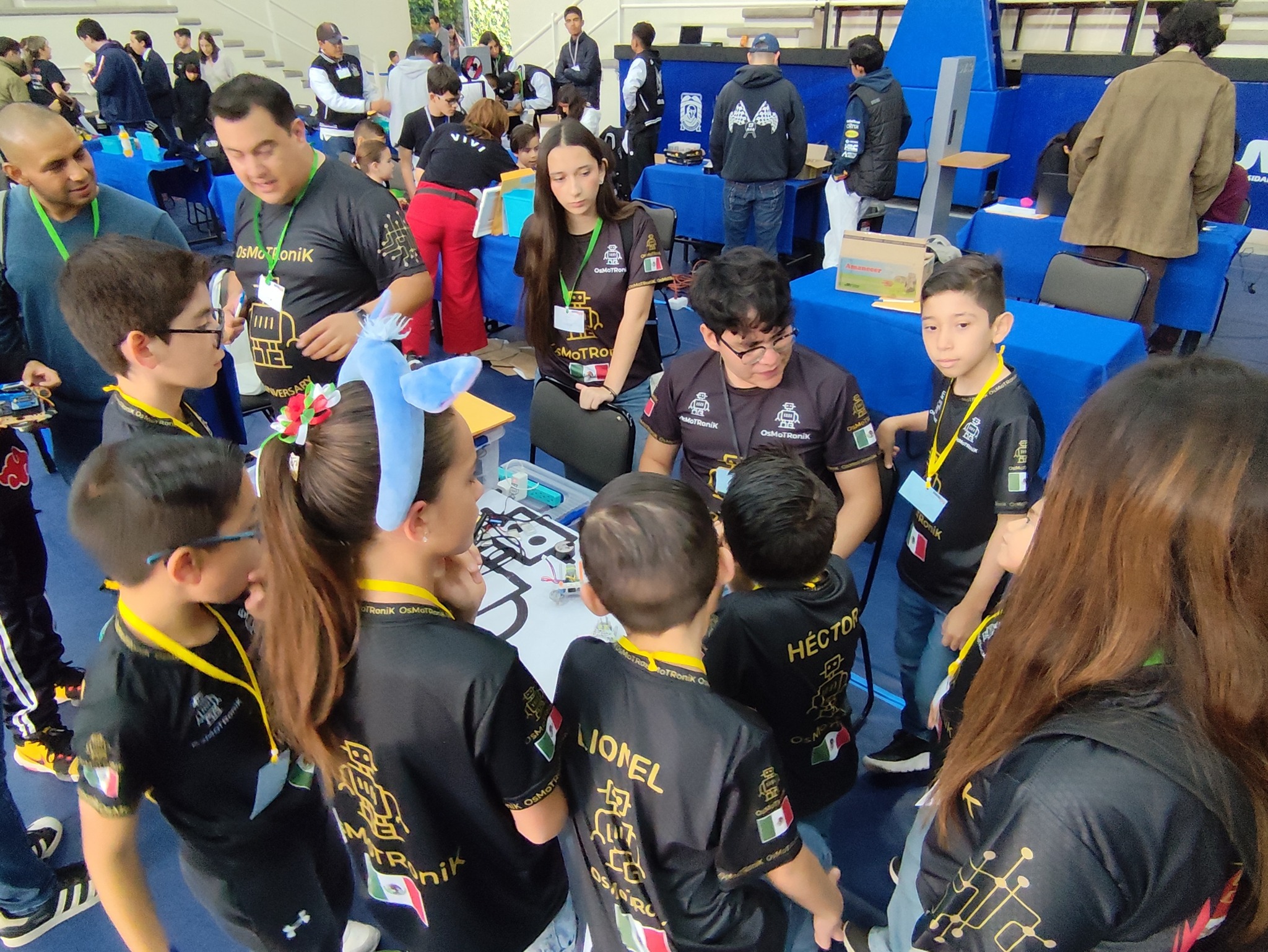 Students building a robotics project